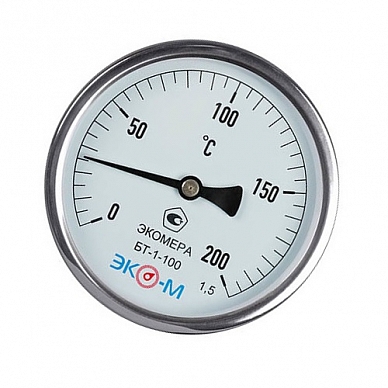Термометр биметаллический осевой Дк100 L=60мм 200С БТ-1-100 ЭКОМЕРА