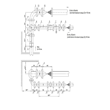 Обвязка водосчетчика ПДС+ППС Ду50 (сталь)